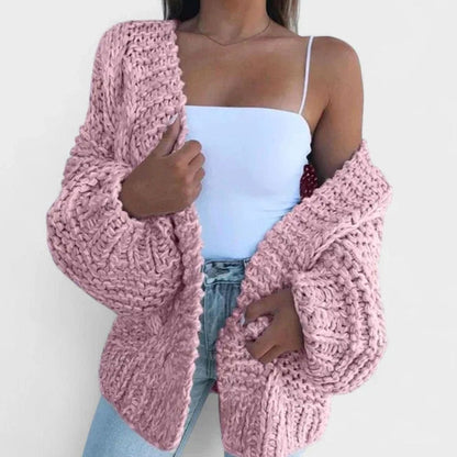 Cozy Chunky Knit Sweater Cardigan for Women with Open Front Long Sleeve Oversized Style