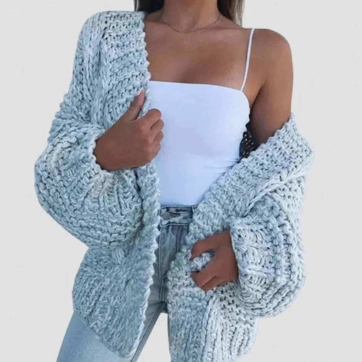 Cozy Chunky Knit Sweater Cardigan for Women with Open Front Long Sleeve Oversized Style
