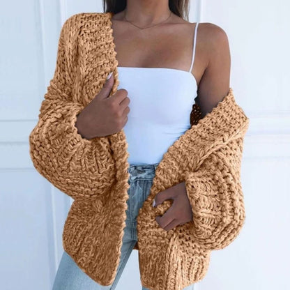 Cozy Chunky Knit Sweater Cardigan for Women with Open Front Long Sleeve Oversized Style