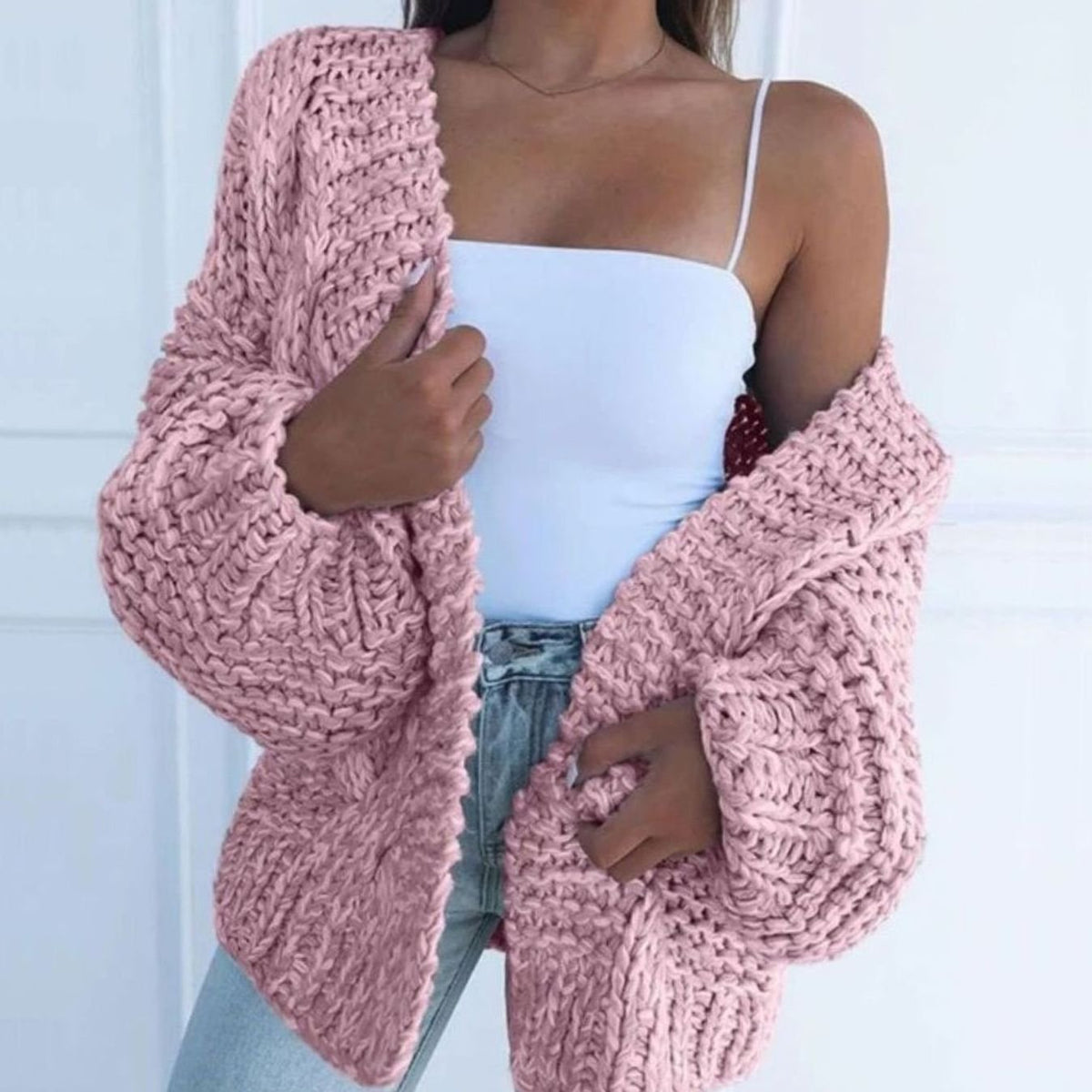 Cozy Chunky Knit Sweater Cardigan for Women with Open Front Long Sleeve Oversized Style