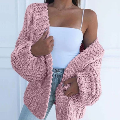 Cozy Chunky Knit Sweater Cardigan for Women with Open Front Long Sleeve Oversized Style