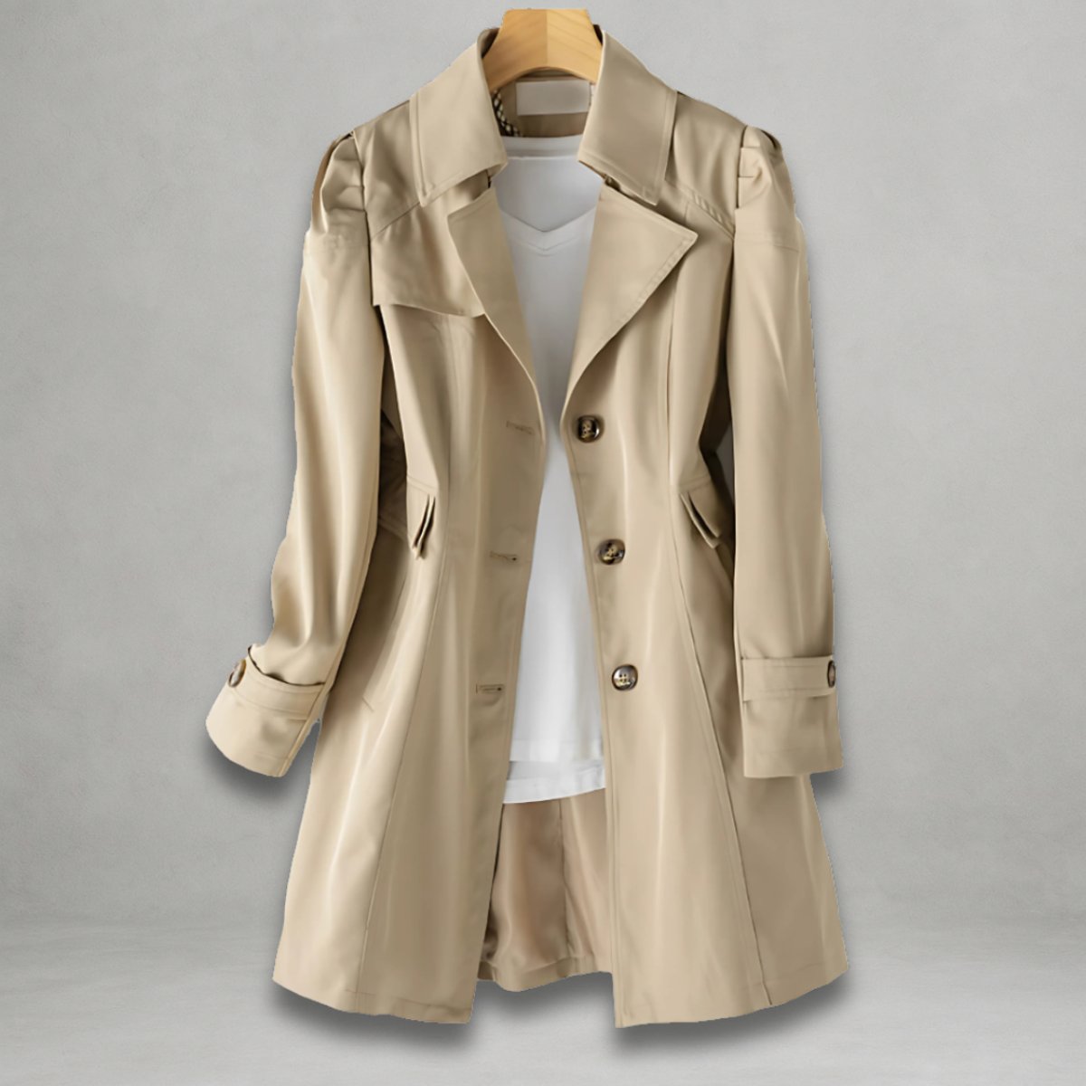 Elegant Trench Coat for Women with Notch Lapel Long Sleeve Belted Waist Longline Style