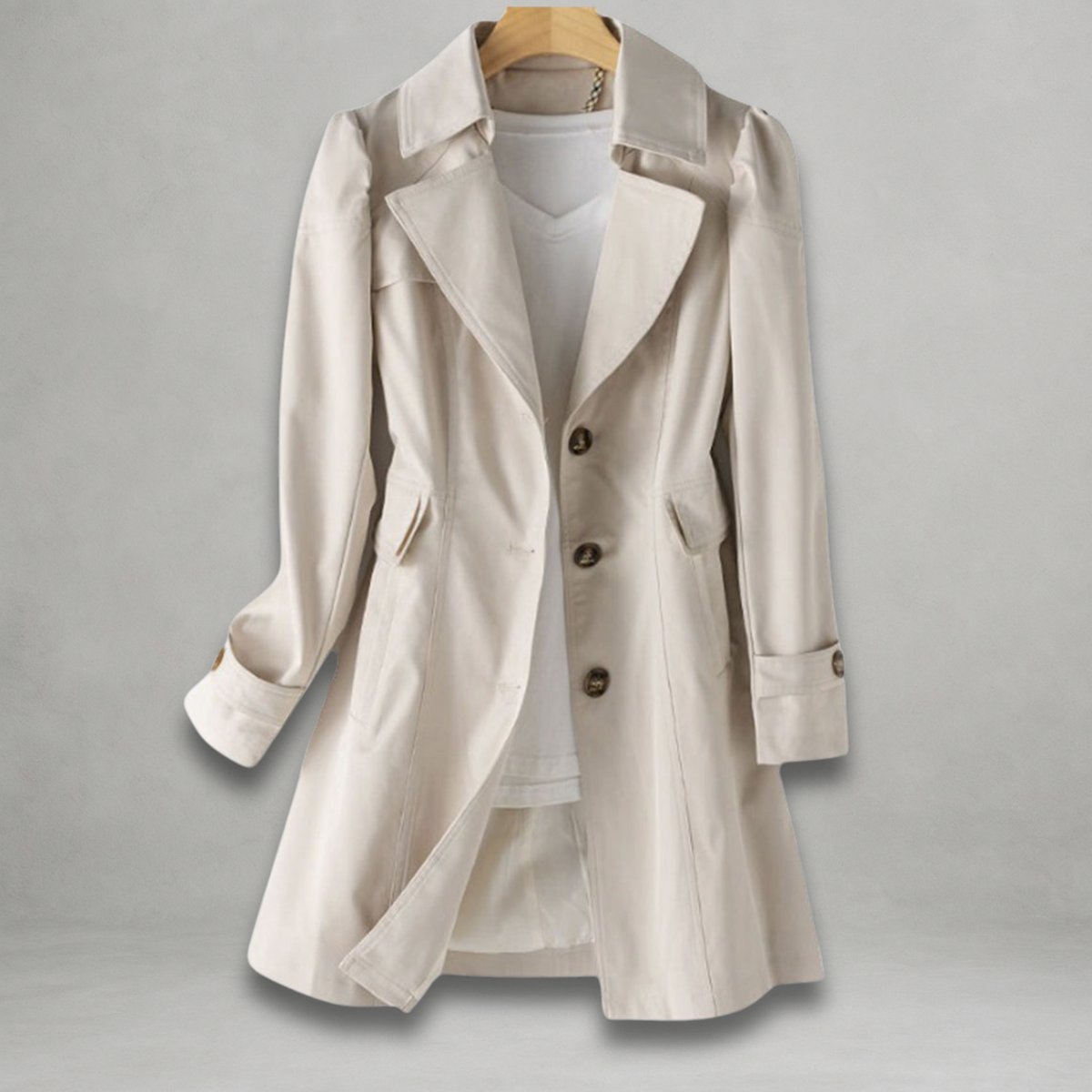 Elegant Trench Coat for Women with Notch Lapel Long Sleeve Belted Waist Longline Style