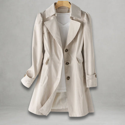 Elegant Trench Coat for Women with Notch Lapel Long Sleeve Belted Waist Longline Style