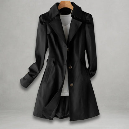 Elegant Trench Coat for Women with Notch Lapel Long Sleeve Belted Waist Longline Style