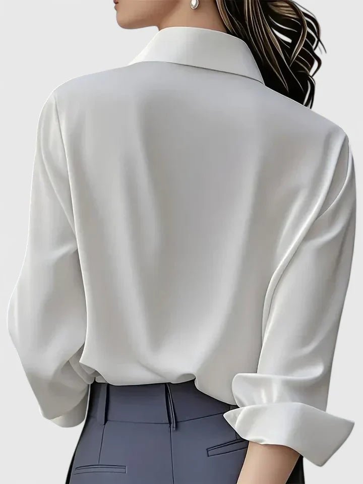 Elegant Satin Shirt for Women with Collared Neck Long Sleeve Button Front Formal Style