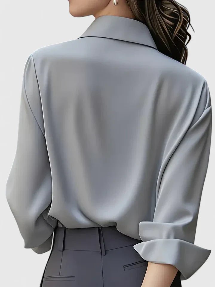 Elegant Satin Shirt for Women with Collared Neck Long Sleeve Button Front Formal Style