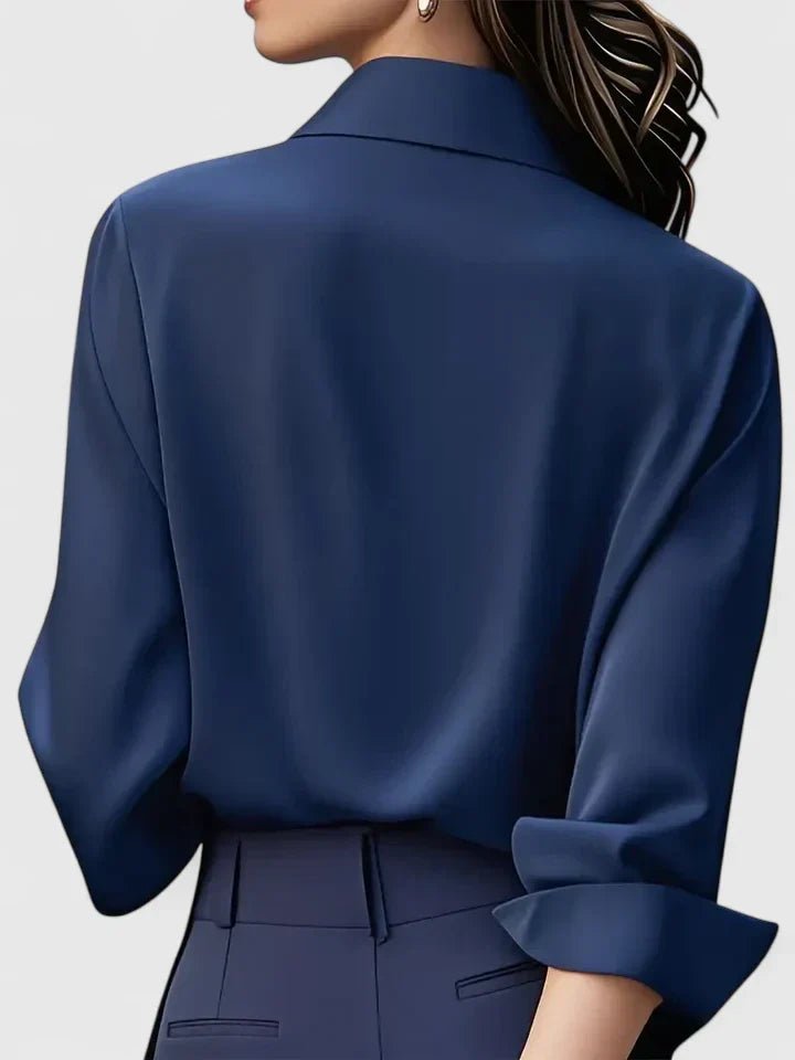 Elegant Satin Shirt for Women with Collared Neck Long Sleeve Button Front Formal Style