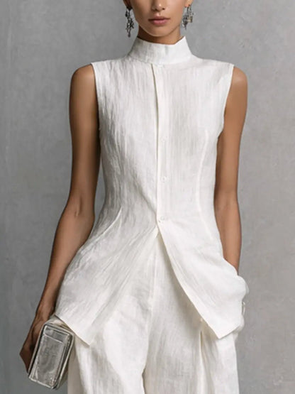 Elegant Wide Leg Jumpsuit for Women with High Neck Sleeveless Asymmetric Draped Formal Style