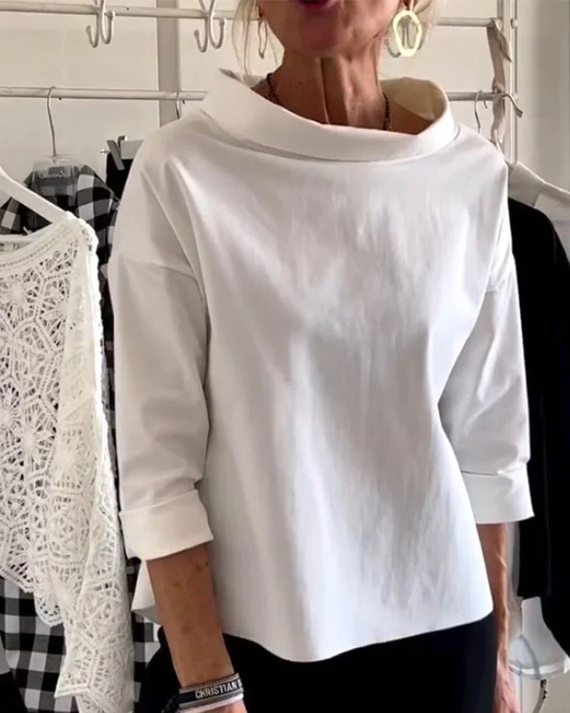 Elegant Boat Neck Blouses for Women with Elbow Sleeve Relaxed Drapey Soft Knit Style