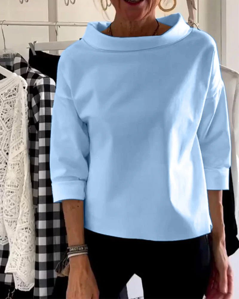 Elegant Boat Neck Blouses for Women with Elbow Sleeve Relaxed Drapey Soft Knit Style