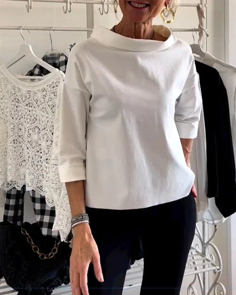 Elegant Boat Neck Blouses for Women with Elbow Sleeve Relaxed Drapey Soft Knit Style
