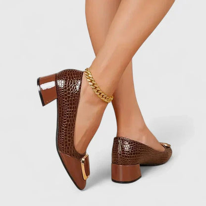 Elegant Pumps for Women with Buckle Detail Block Heel Round Toe Style