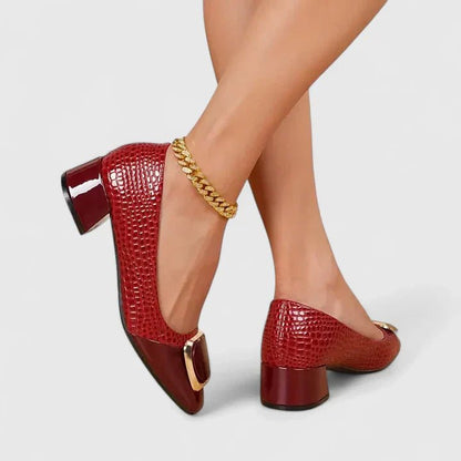 Elegant Pumps for Women with Buckle Detail Block Heel Round Toe Style