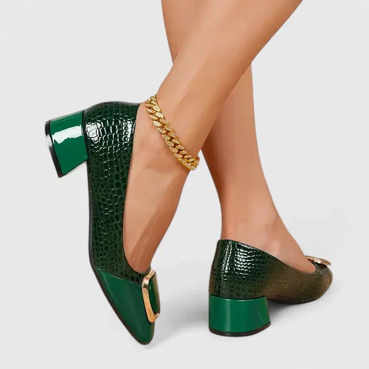 Elegant Pumps for Women with Buckle Detail Block Heel Round Toe Style