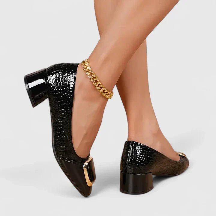 Elegant Pumps for Women with Buckle Detail Block Heel Round Toe Style
