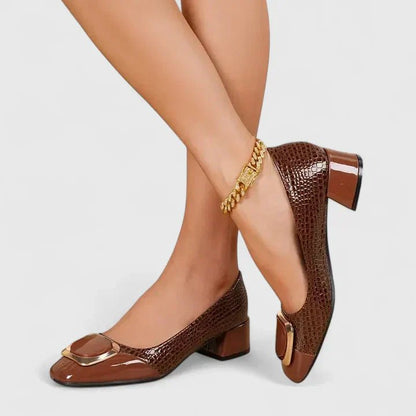 Elegant Pumps for Women with Buckle Detail Block Heel Round Toe Style