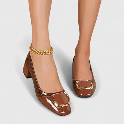 Elegant Pumps for Women with Buckle Detail Block Heel Round Toe Style