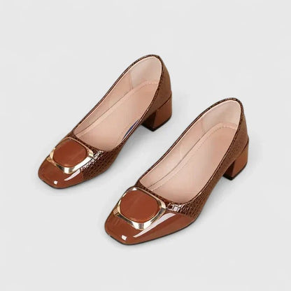 Elegant Pumps for Women with Buckle Detail Block Heel Round Toe Style