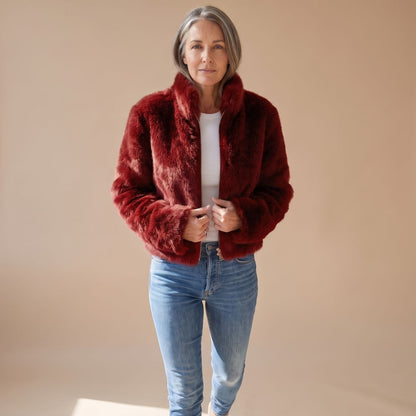 Chic Black Faux Fur Jacket for Women with Zip Up Long Sleeve Cropped Fluffy Winter Style