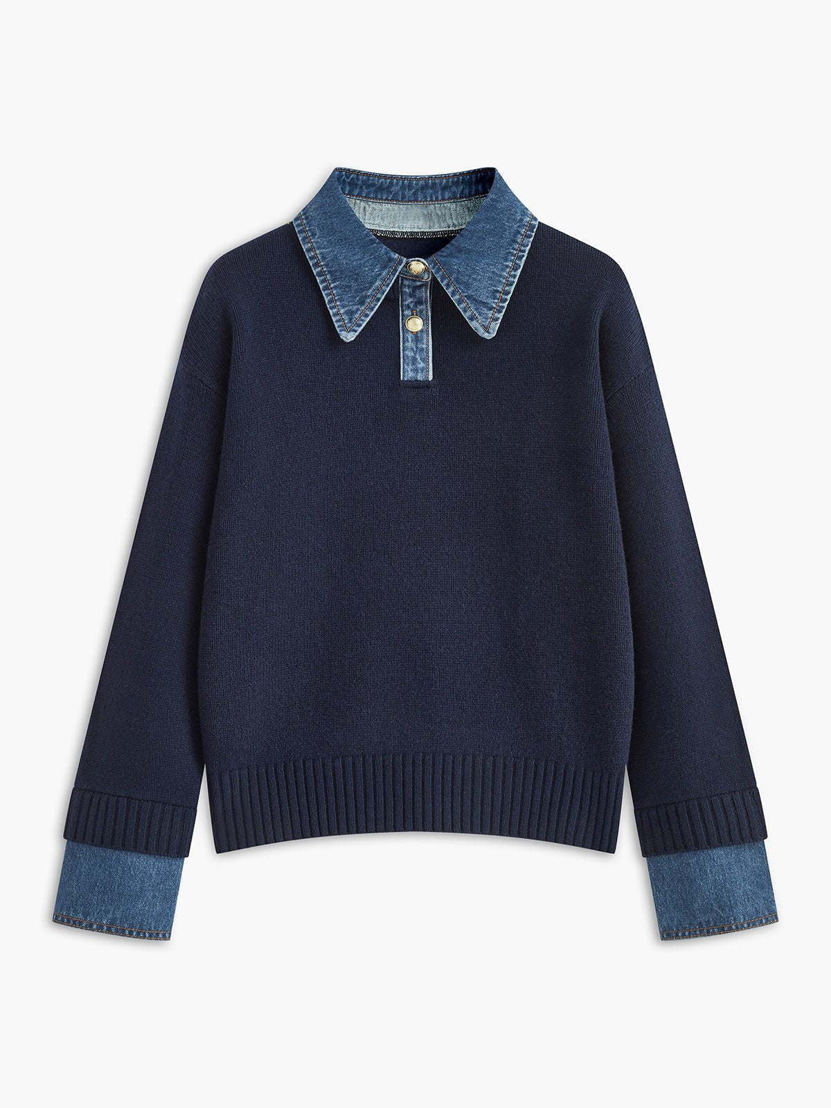 Stylish Polo Shirts for Women with Denim Collar Knit Sweater Design