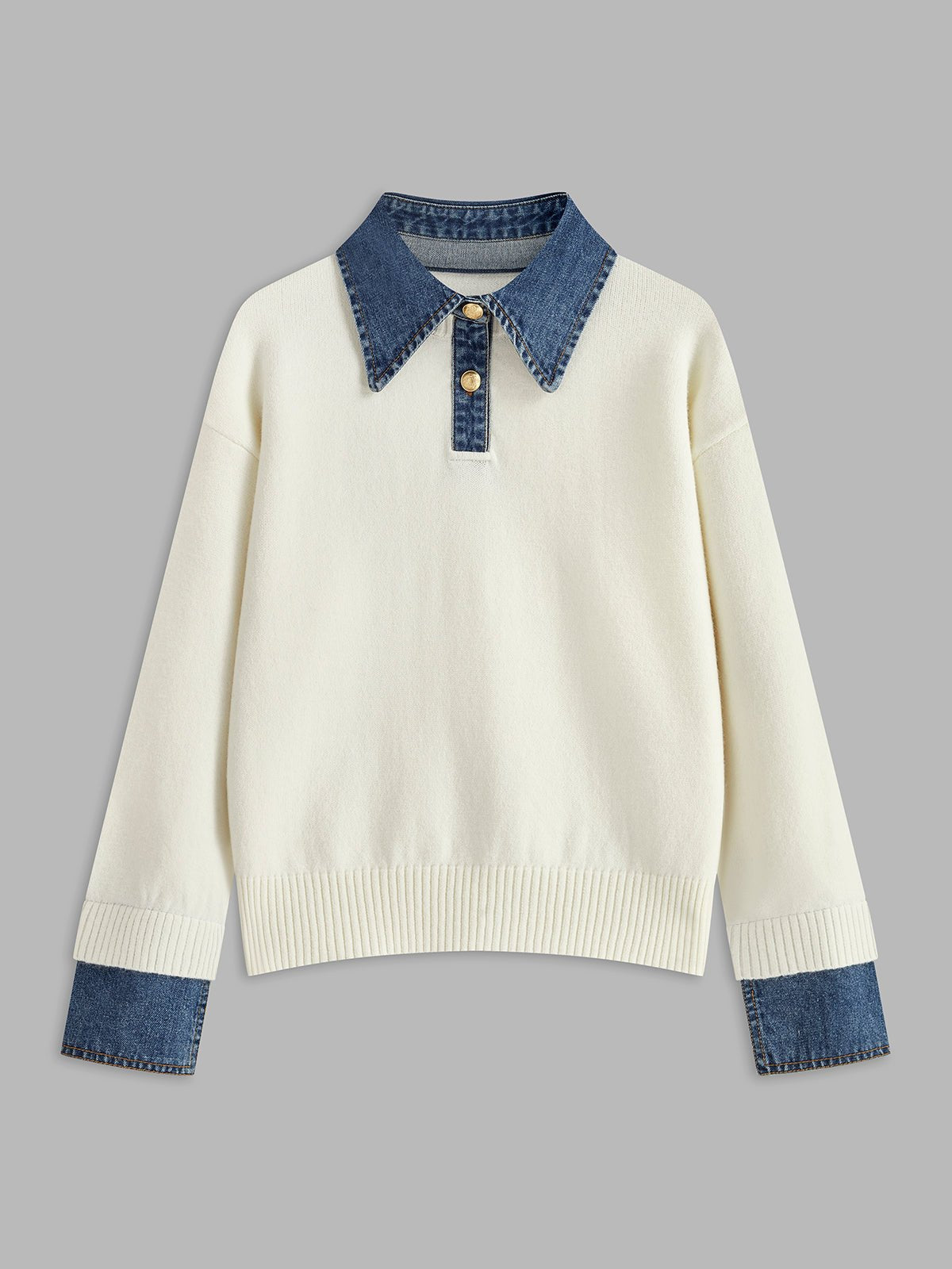 Stylish Polo Shirts for Women with Denim Collar Knit Sweater Design