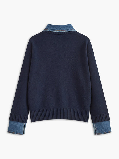 Stylish Polo Shirts for Women with Denim Collar Knit Sweater Design