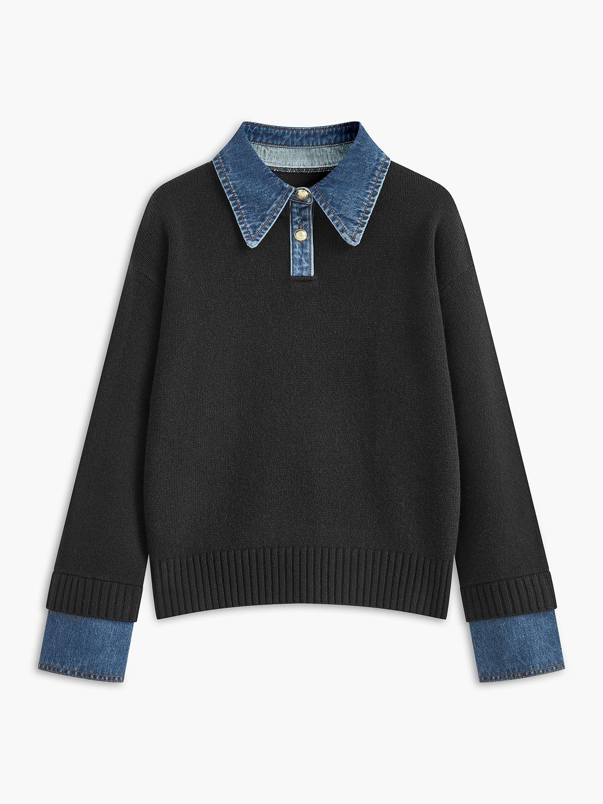 Stylish Polo Shirts for Women with Denim Collar Knit Sweater Design