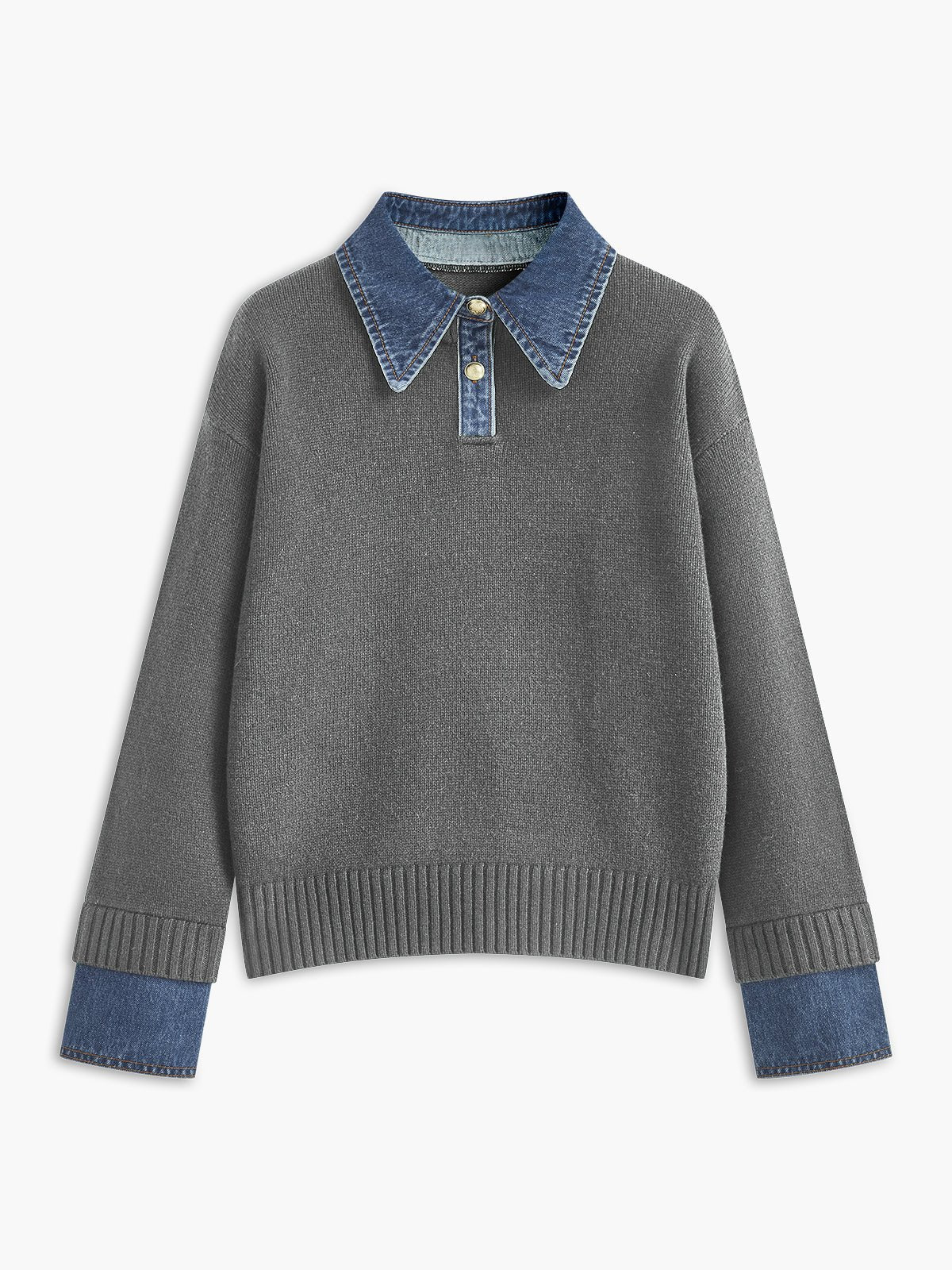 Stylish Polo Shirts for Women with Denim Collar Knit Sweater Design
