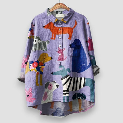 Effortless Printed Shirt for Women with Collared Neck Long Sleeve Button Front Relaxed Casual Style