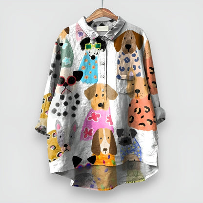 Effortless Printed Shirt for Women with Collared Neck Long Sleeve Button Front Relaxed Casual Style