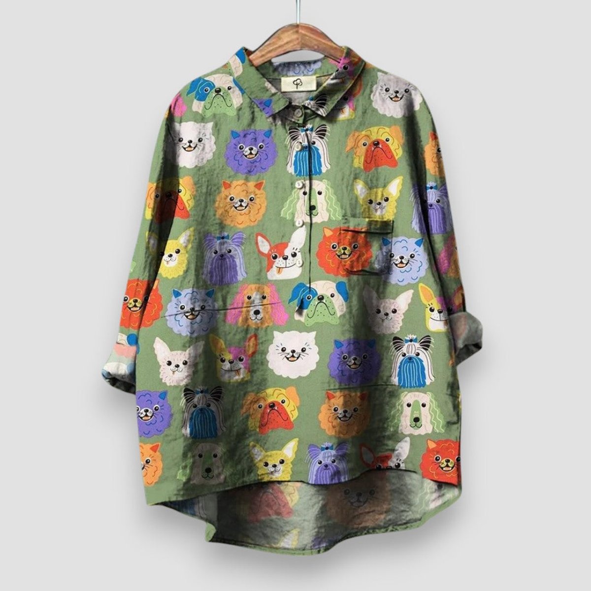 Ella | Women's Dog Print Long Sleeve Collared Button Shirt