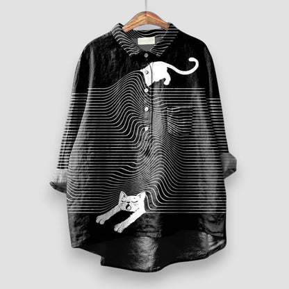 Effortless Printed Shirt for Women with Collared Neck Long Sleeve Button Front Relaxed Casual Style