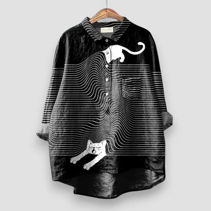 Ella | Women's Dog Print Long Sleeve Collared Button Shirt