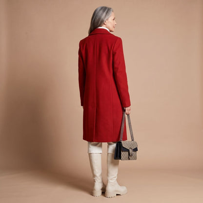 Elegant Camel Wool Coat for Women with Double Breasted Notched Lapel Long Sleeve Midi Pea Coat Style