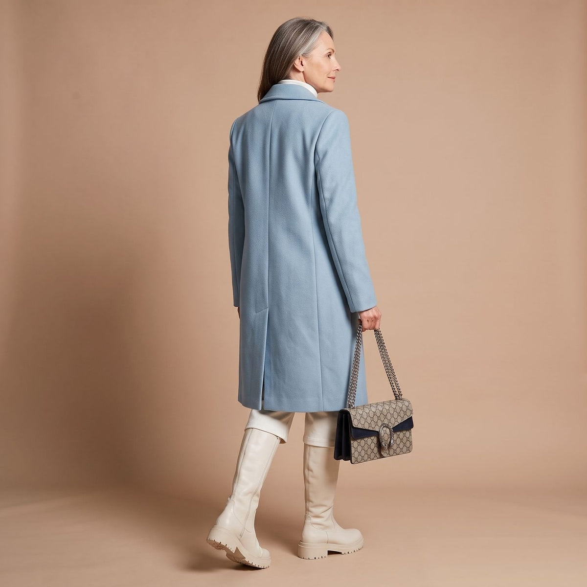 Elegant Camel Wool Coat for Women with Double Breasted Notched Lapel Long Sleeve Midi Pea Coat Style