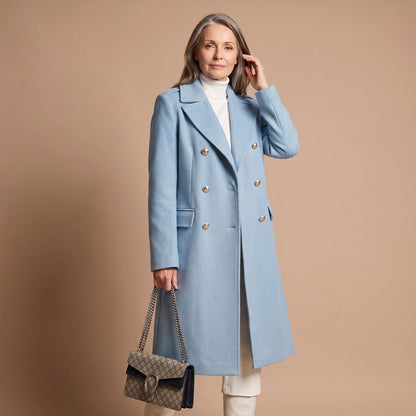 Elegant Camel Wool Coat for Women with Double Breasted Notched Lapel Long Sleeve Midi Pea Coat Style