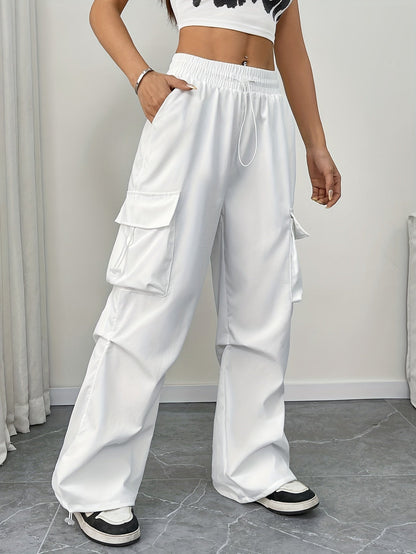 Effortless Cargo Pants for Women with Drawstring Waist Wide Leg Pockets Streetwear Style