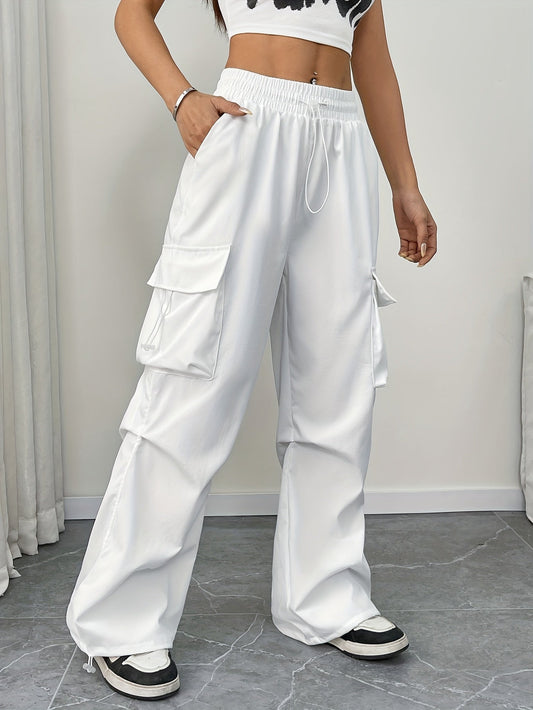 Effortless Cargo Pants for Women with Drawstring Waist Wide Leg Pockets Streetwear Style