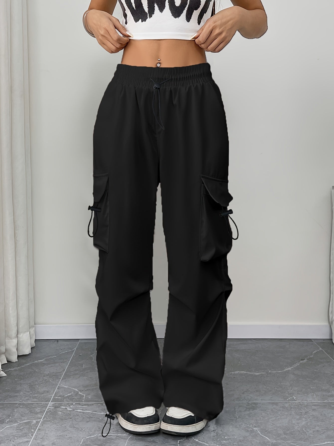 Effortless Cargo Pants for Women with Drawstring Waist Wide Leg Pockets Streetwear Style
