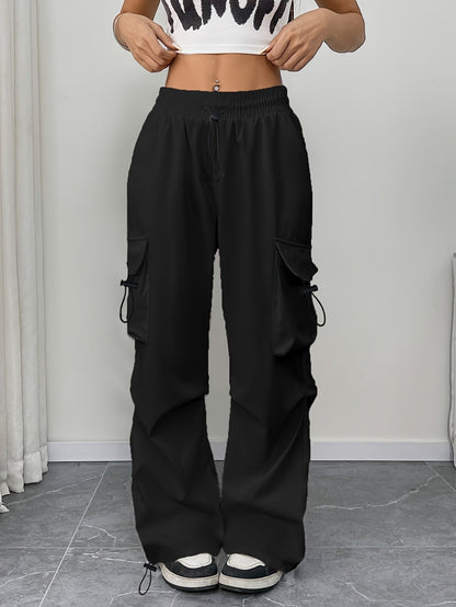 Effortless Cargo Pants for Women with Drawstring Waist Wide Leg Pockets Streetwear Style