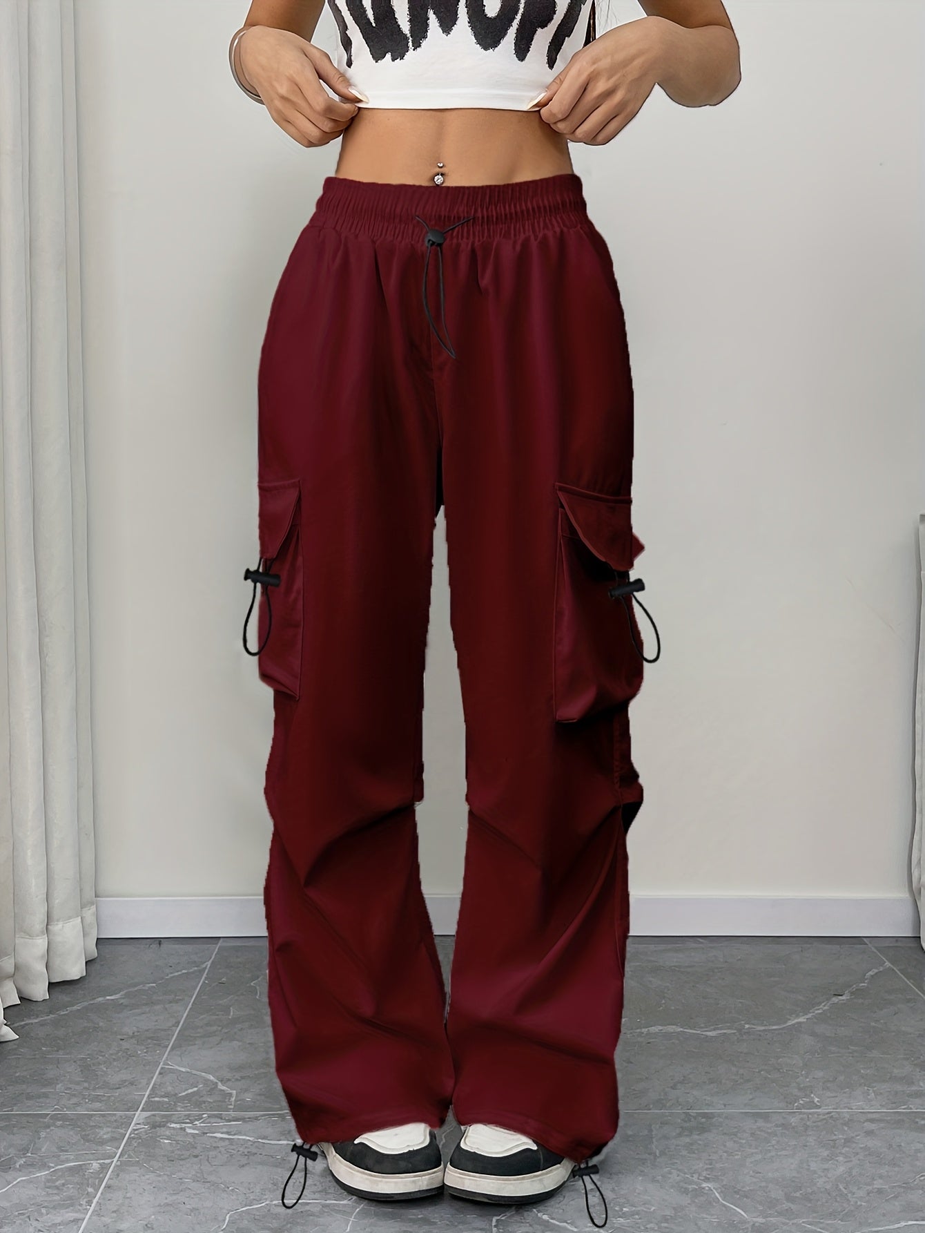 Effortless Cargo Pants for Women with Drawstring Waist Wide Leg Pockets Streetwear Style