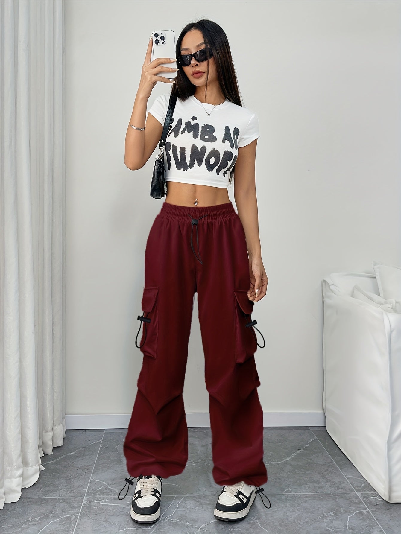 Effortless Cargo Pants for Women with Drawstring Waist Wide Leg Pockets Streetwear Style