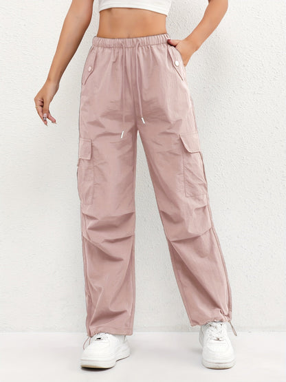 Effortless Pink Cargo Pants for Women with High Waist Drawstring Wide Leg Relaxed Casual Style