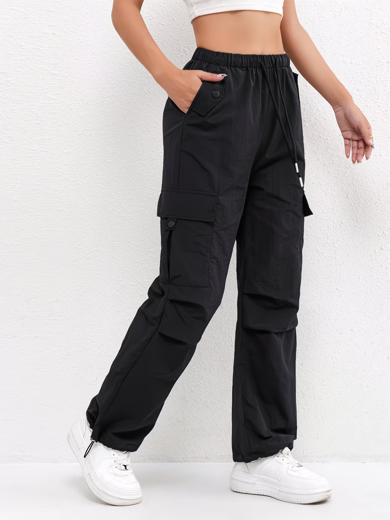 Effortless Pink Cargo Pants for Women with High Waist Drawstring Wide Leg Relaxed Casual Style