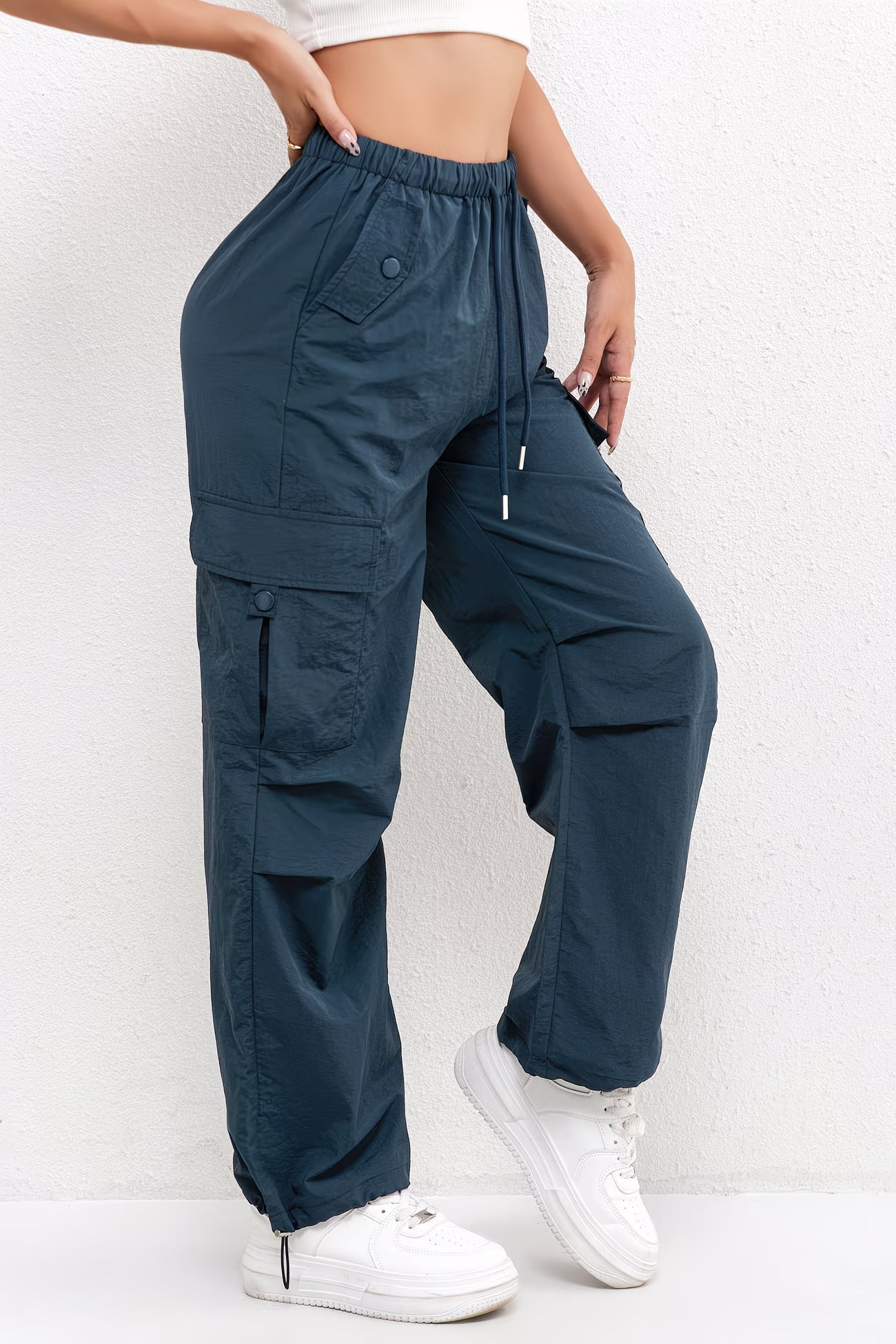 Effortless Pink Cargo Pants for Women with High Waist Drawstring Wide Leg Relaxed Casual Style
