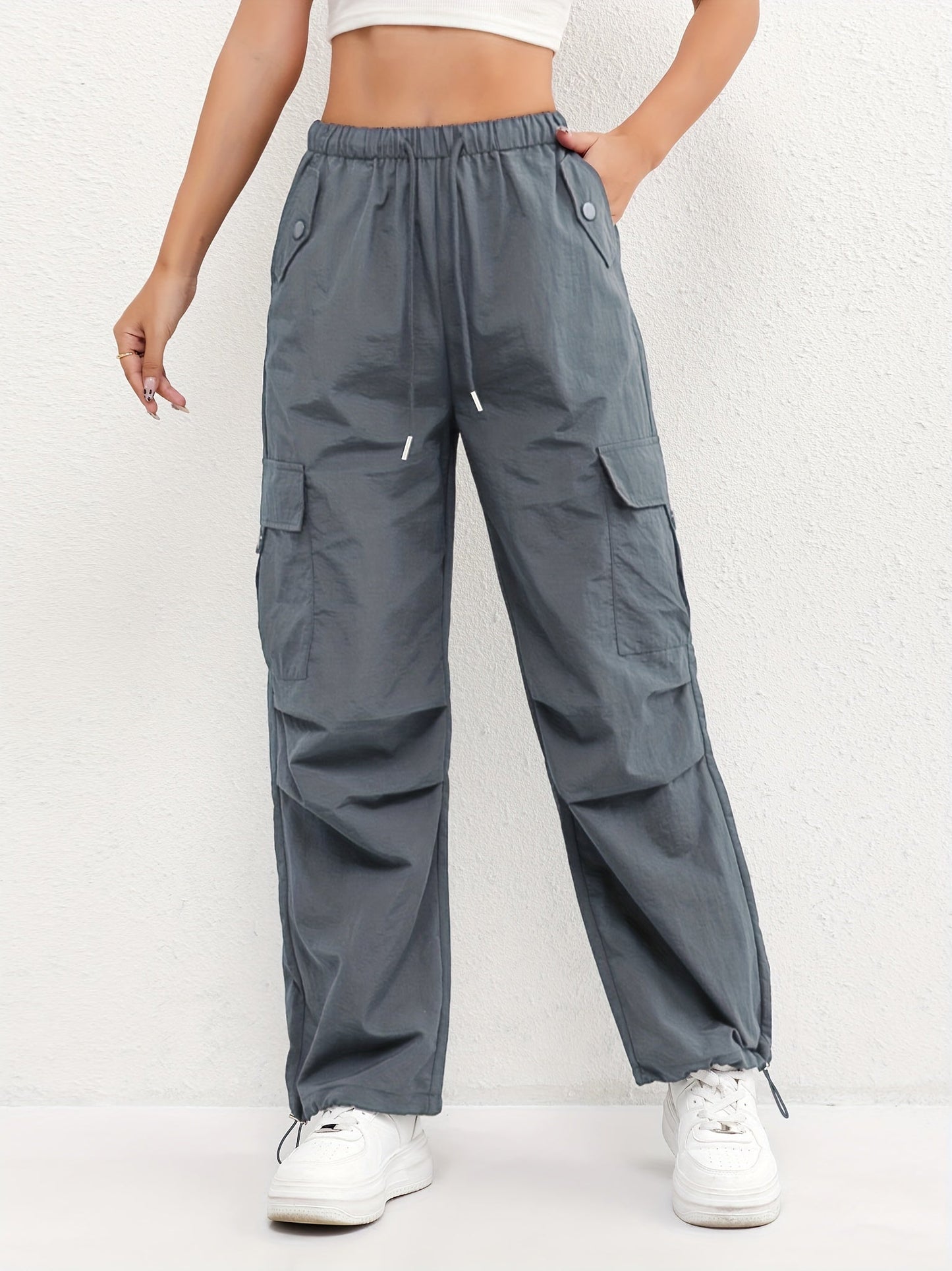 Effortless Blush Pink Cargo Pants for Women with High Waisted Drawstring Wide Leg Relaxed Style
