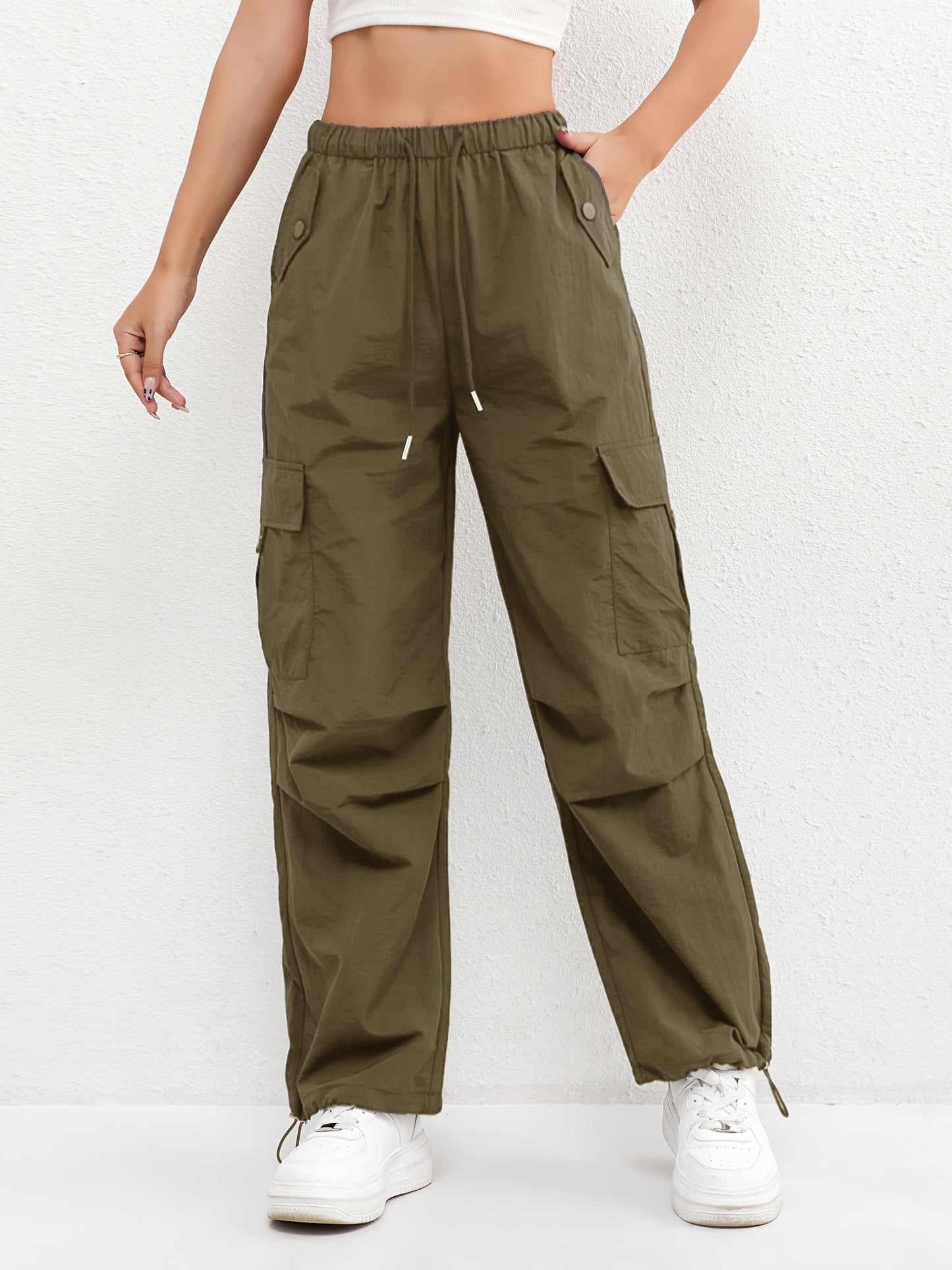 Effortless Pink Cargo Pants for Women with High Waist Drawstring Wide Leg Relaxed Casual Style