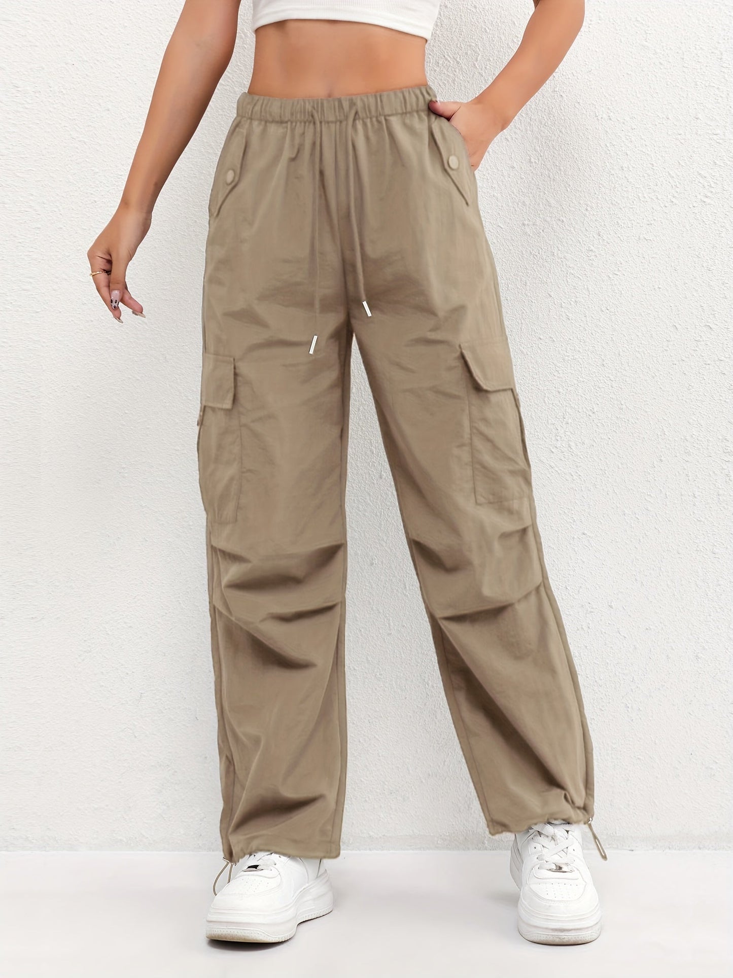 Effortless Pink Cargo Pants for Women with High Waist Drawstring Wide Leg Relaxed Casual Style