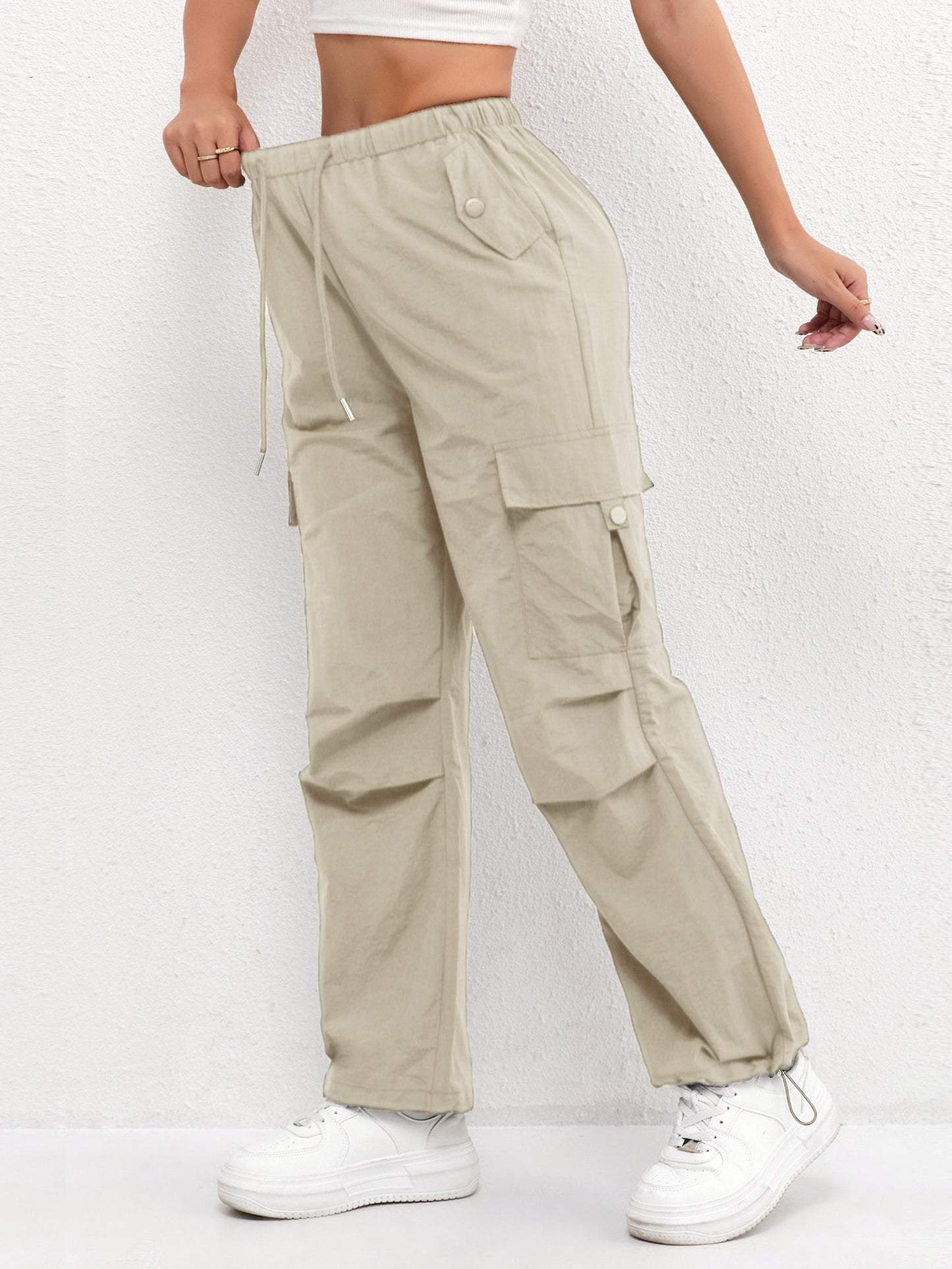 Effortless Pink Cargo Pants for Women with High Waist Drawstring Wide Leg Relaxed Casual Style